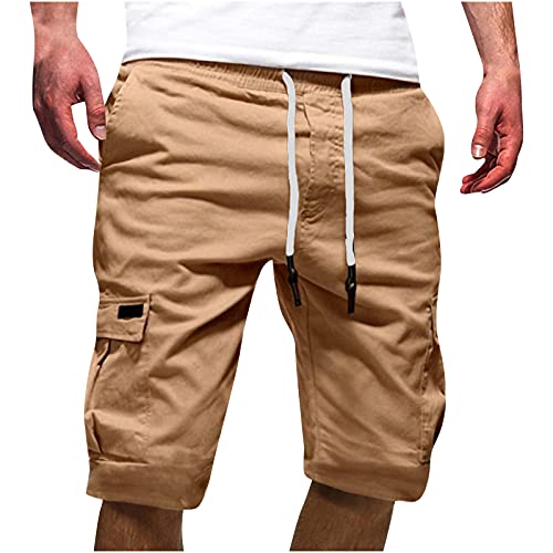 WANGTIANXUE Cargo Bermuda Herren Baumwolle Kurze Hose Casual Einfarbig Cargohose Sommer Bermuda Short mit 6 Taschen Sommerhose Elastischer Bund Sporthose Regulär Fit Freizeithose Laufshorts Männer von WANGTIANXUE