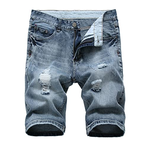 WANGTIANXUE Jeans Shorts Herren Kurze Hosen Herren Casual Bermuda Hose Geschenke für Männer Basic Stretch Shorts Slim Fit Shorts Baumwolle Denim Kurz Short Sommer Denim Half Pants Sweathose Blau von WANGTIANXUE