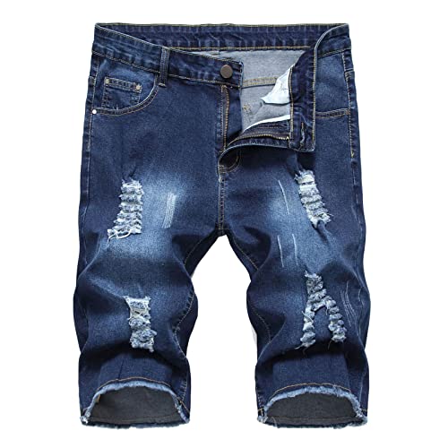 WANGTIANXUE Jeans Shorts Herren Kurze Hosen Herren Casual Bermuda Hose Kurze Männer Basic Stretch Shorts Slim Fit Shorts Baumwolle Denim Kurz Short Sommer Denim Half Pants Sweathose Blau von WANGTIANXUE