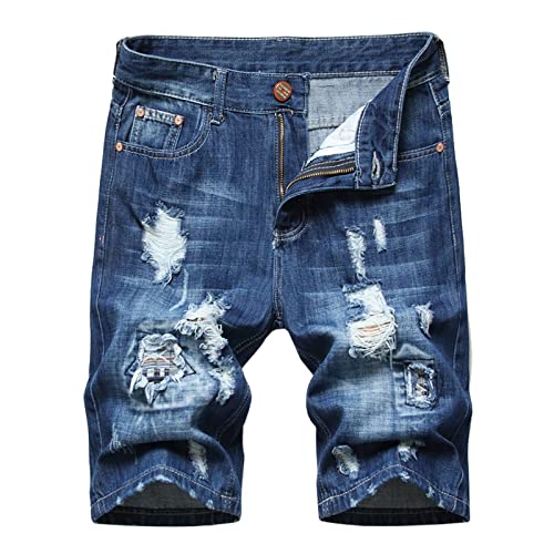 WANGTIANXUE Jeans Shorts Herren Kurze Hosen Herren Gutschein Casual Bermuda Hose Kurze Männer Basic Stretch Shorts Slim Fit Shorts Baumwolle Denim Kurz Short Sommer Denim Half Pants Sweathose Blau von WANGTIANXUE