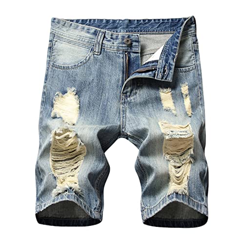 WANGTIANXUE Kurze Hosen Herren Jeans Shorts Herren Casual Bermuda Hose Geschenke für Männer Basic Stretch Shorts Slim Fit Shorts Baumwolle Denim Kurz Short Sommer Denim Half Pants Sweathose Blau von WANGTIANXUE