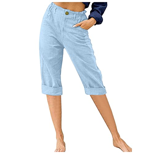 WANGTIANXUE Leinenhose Damen Sommerhose Damen Leicht Leinenhose Damen Lang Sommer Chino Damen Hose Strandhose Sommer Casual Baumwolle Leinen Stoffhose 3/4 Hose Einfarbig Freizeithose mit Taschen von WANGTIANXUE