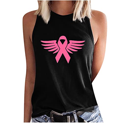 WANGTIANXUE Rosa Schleife Ärmellose Shirts Damen Lässige Tank Tops Elegant Blusen Westen Rundhals Pullover Tunika T-Shirts Mode Grafik Tees Brustkrebs Aufklärungs Tops Hemden Süße Unterhemden von WANGTIANXUE