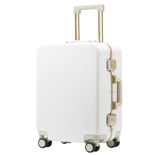 WANGWANGDUI Koffer Gepäck Damen Leder Strukturiert Mute Universal Rad Passwort Box Langlebiger Und Starker Koffer Trolley FferHandgepäck(White,24in) von WANGWANGDUI