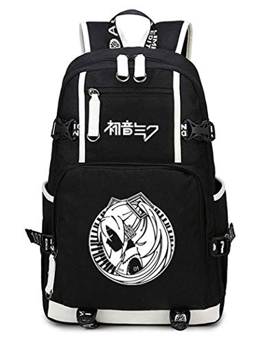 WANHONGYUE Hatsune Miku Leuchtend Backpack Student Schultasche Laptop Rucksäcke Freizeittasche Daypack Schwarz-3 von WANHONGYUE