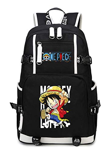 WANHONGYUE One Piece Monkey D Luffy Anime Backpack Schüler Schultasche Laptop Rucksäcke Freizeittasche Daypack Schwarz-3 von WANHONGYUE