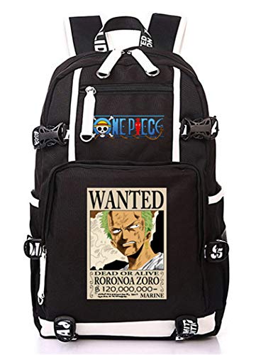 WANHONGYUE One Piece Roronoa Zoro Anime Backpack Student Schultasche Laptop Rucksäcke Freizeittasche Daypack Schwarz-9 von WANHONGYUE