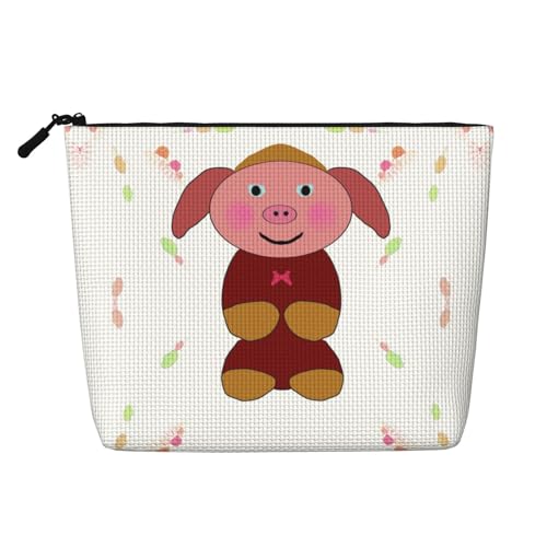 Happy Cartoon Pig vielseitige Reise-Kulturbeutel – Make-up-Tasche aus künstlichem Hanf für Mehrzweckgebrauch – Kosmetik-Zubehör-Organizer, Schwarz , Einheitsgröße von WANLON