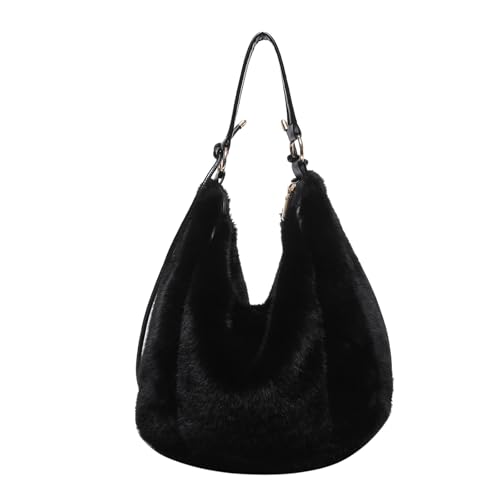 Fluffy Tote Bag for Women Fuzzy Tote Bag Purse Plush Shoulder Bag Faux Fur Fluffy Hobo Bag Furry Handbag Purse Y2k Winter Fur Shoulder Bag Plush Tote Bag Crossbody Purse (Black) von WANWEN