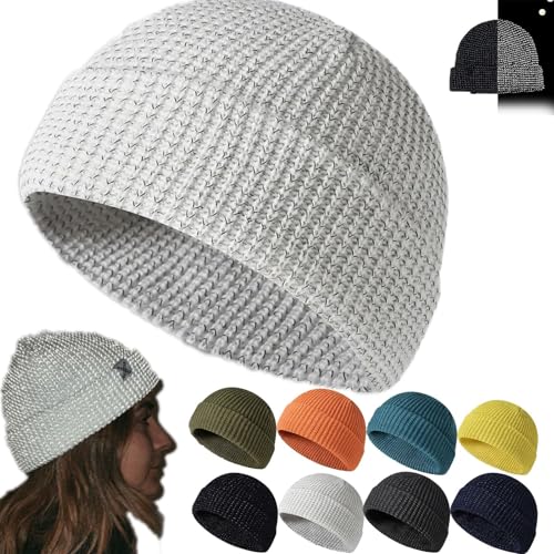 Reflective Beanie, Flex Beanie 2.0 - Unisex, Reflective Beanie hat, Winter Knitted Caps Soft Warm Knitted Hat Elastic Beanie, for Night Walks, Outdoor (White) von WANWEN