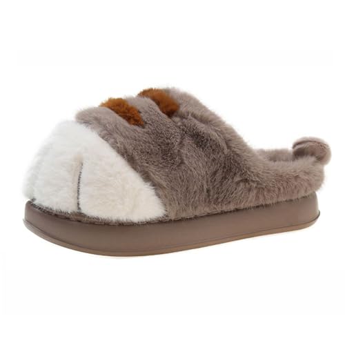 WANWEN Cat Paw Slippers, Katzenpfoten-Hausschuhe, Hausschuhe mit Katzenpfoten, Hausschuhe mit Katzenfüßen, Warme Cozy Flauschige Plüsch Hausschuhe für Drinnen und Draußen (UK-4,Coffee) von WANWEN