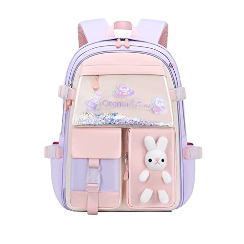 WANWEN Hasen Rucksack, Kawaii Hasen-Rucksack für Mädchen, Hasen-Rucksack für Mädchen, Bad Bunny-Rucksack, Großraum-Rucksack-Set für Vorschule, Grundschule (Purple,Small) von WANWEN