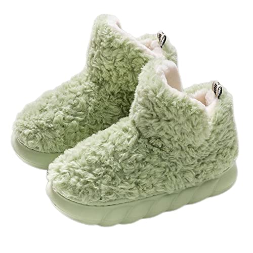 Winter Hausschuhe Damen, Fleece Stiefel Damen, Flauschige Fleece-Stiefeletten mit Gummisohle, Damen Indoor Outdoor Lovely Fleece Booties (39-40EU,Green) von WANWEN