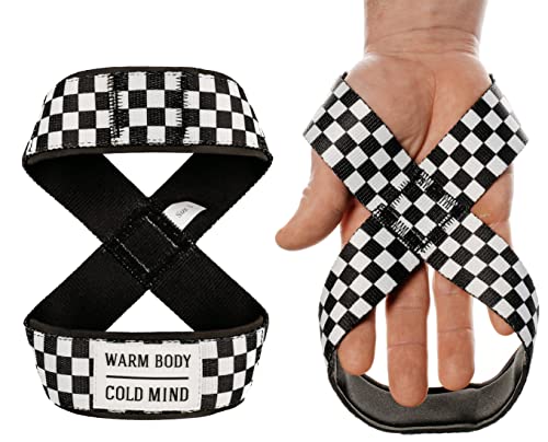 WARM BODY COLD MIND Figur 8 Lifting Straps für Gewichtheben - Zughilfen für Krafttraining, Crossfit, Fitness Bodybuilding, Wrist Wraps, 8 Loop Weightlifting Straps (PRO (Elasthan), Chess, L) von WARM BODY COLD MIND