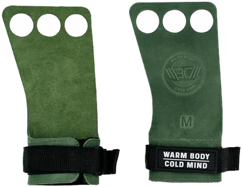 WARM BODY COLD MIND Leder Hand Grips - 3-Loch Handschuhe für Gewichtheben, Gymnastik, Crossfit, Pull Ups, Zughilfen Krafttraining Fitness Bodybuilding, Weightlifting, Gym, für Männer und Frauen von WARM BODY COLD MIND