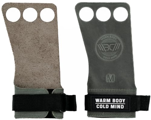 WARM BODY COLD MIND Leder Hand Grips - 3-Loch Handschuhe für Gewichtheben, Gymnastik, Crossfit, Pull Ups, Zughilfen Krafttraining Fitness Bodybuilding, Weightlifting, Gym, für Männer und Frauen von WARM BODY COLD MIND