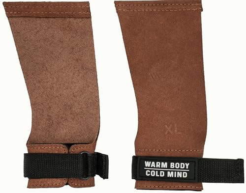 WARM BODY COLD MIND Leder-Handgriffe mit Handgelenkbandagen für Gewichtheben, Powerlifting, Gymnastik, Cross-Training, Klimmzüge, Handflächenschutz, verhindern Verletzungen und Risse (Bernstein, M) von WARM BODY COLD MIND