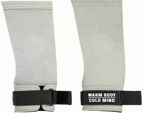 WARM BODY COLD MIND Leder-Handgriffe mit Handgelenkbandagen für Gewichtheben, Powerlifting, Gymnastik, Cross-Training, Klimmzüge, Handflächenschutz verhindern Verletzungen und Risse (Weiß, XL) von WARM BODY COLD MIND