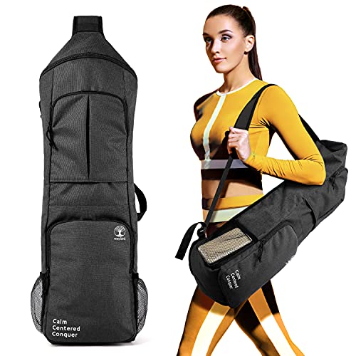 WARRIOR2 Yogamattenhalter, Yoga-Rucksack passend für 1.27 cm Dicke Matte, große Taschen und Wasserflaschenhalter, Reisen, Yoga (schwarz) von WARRIOR2