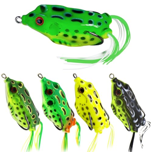 Frosch Angelköder, WASAGA 5 stück 5g/8g/12g Topwater Frosch Köder Zubehör mit 3D Augen & Weichem Hohlkörper für Schlangenkopf Dornhai Bass Hecht Lachs Moschus von WASAGA