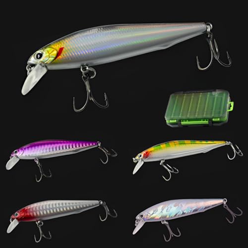 Langsam Sinkende Elritze Angelköder, WASAGA 5g/7g/10g/15g Süßwasser Salzwasser Harte Elritze Swimbait Angelgerät Köder für Hecht Bass Forelle Zander Rotbarsch Lachs (10.0cm-15g-5pcs) von WASAGA