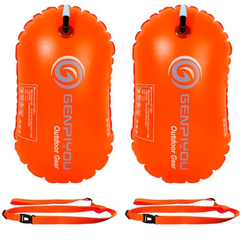 WASAGA Schwimmboje, Aufblasbarer Wilder Schwimmender Schleppseilschwimmer für Freiwassersport-Renntraining mit gut Sichtbarem (Orange - 2 Stück) von WASAGA