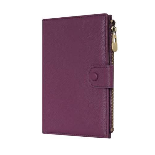 WASON Reisepasshülle aus Leder – Passhülle mit Reißverschlussfach für Ausweis, Bordkarte, Ticket, Bargeld, SD-Karte und Reiseutensilien für Männer und Frauen (Purple) von WASON
