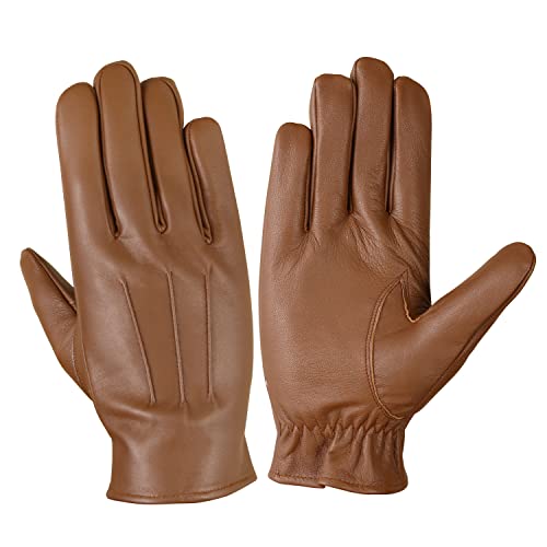 WASPRO Echtes Lederhandschuhe, reines Leder, modische Handschuhe, Lammfell-Lederhandschuhe, Motorradhandschuhe (Braun, X-Large) von WASPRO