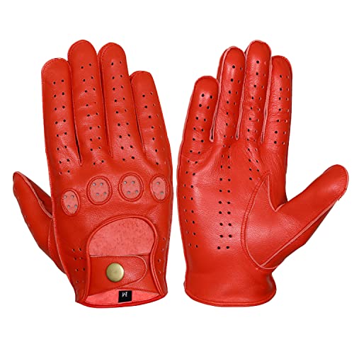WASPRO Echtlederhandschuhe, Reines Leder Mode Handschuhe, Lammfell Lederhandschuhe, Leder Motorradhandschuhe, Knuckle Fit Handschuhe (Rot, Medium) von WASPRO