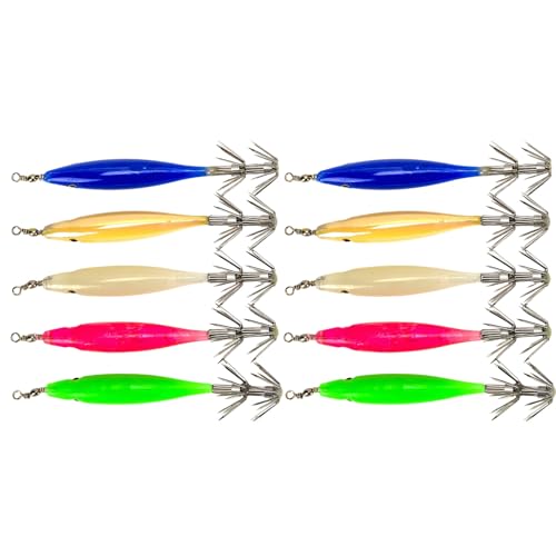 WASTEBIN 10Pcs Fluoreszierende Tintenfisch Jigs Garnelen Lockt Köder Tintenfisch Jigs Glow Jigs Haken Süßwasser Salzwasser Angeln Künstliche Köder von WASTEBIN