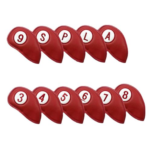 WASTEBIN 11Pcs Head Covers Dicken Synthetischen PU Leder Iron Head Covers Mit Große Anzahl Für Long Neck Club Head von WASTEBIN