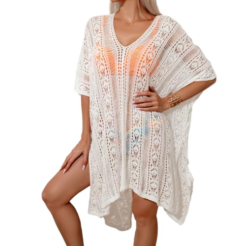 WASTEBIN Frauen V Ausschnitt Crochet Coverup Bademode Hollow Out Bikinis Kleid Coverups Badeanzug Körperschutz Beachwear Shirt von WASTEBIN