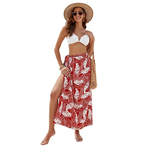 WASTEBIN Strand Sarong Für Damen Langer Badeanzug Mit Blumendruck Lässiger Wickelrock Mit Seitlicher Bindung Für Badebekleidung von WASTEBIN