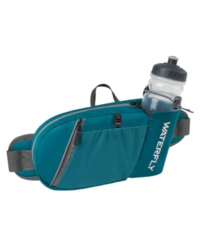 WATERFLY Bauchtasche Herren Damen mit Flaschenhalter: Sportliche Klein Gürteltasche Stylische Joggen Hüfttasche Gassi Bumbag Hundetraining Bum Belt Reisen Bauchbeutel MTB Hipbag Sport Hip Bag von WATERFLY