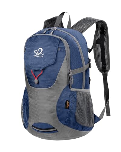 WATERFLY Faltbarer Rucksack Wanderrucksack 30L: Leicht Tagesrucksack mit Nassfach Ultraleicht Faltrucksack Trekkingrucksack Klapprucksack für Herren Damen Outdoor Wandern Reisen Daypack von WATERFLY