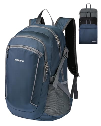 WATERFLY Rucksack Faltbar Wanderrucksack 28L: Tagesrucksack Faltrucksack Leicht Trekkingrucksack Klapprucksack mit Nassfach für Outdoor Wandern Reisen Camping Herren Damen von WATERFLY