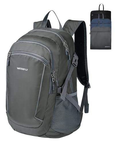 WATERFLY Rucksack Faltbar Wanderrucksack 28L: Tagesrucksack Faltrucksack Leicht Trekkingrucksack Klapprucksack mit Nassfach für Outdoor Wandern Reisen Camping Herren Damen von WATERFLY