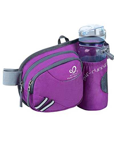 WATERFLY Gürteltasche Bauchtasche mit Flaschenhalter Damen und Herren, Atmungsaktiv Sport Hüfttasche für Laufen Radfahren Camping Klettern Reisen Wandern Joggen Hundetraining Violett von WATERFLY