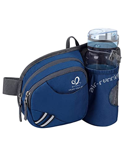 WATERFLY Gürteltasche Bauchtasche mit Flaschenhalter Damen und Herren, Atmungsaktiv Sport Hüfttasche für Laufen Radfahren Camping Klettern Reisen Wandern Joggen Hundetraining Königsblau von WATERFLY