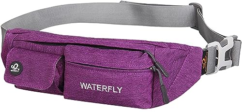 WATERFLY Bauchtasche Slim Flache Hüfttasche wasserdichte Gürteltasche für Laufen Radfahren Camping Klettern Reisen Festival für iPhone 8 Samsung S12 Violett von WATERFLY