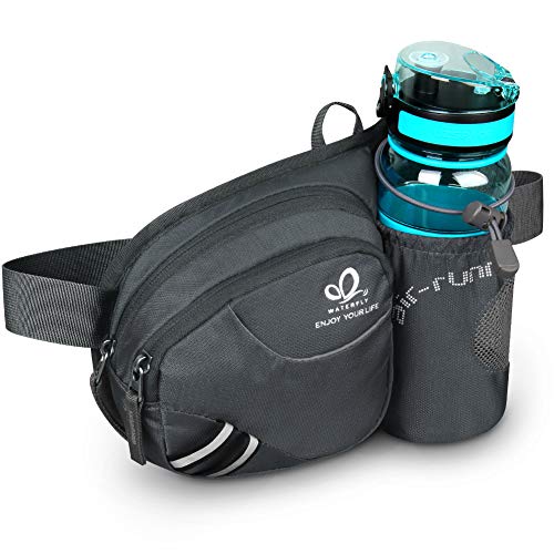 WATERFLY Taille Tasche mit Flaschenhalter Damen und Herren, Atmungsaktiv Hüfttasche mit Reflektorstreifen für Laufen Radfahren Camping Klettern Reisen (Dunkelgrau) WATERFLY Taille Tasche mit Flaschenhalter Damen und Herren, Atmungsaktiv Hüfttasche mit Reflektorstreifen für Laufen Radfahren Camping Klettern Reisen (Dunkelgrau) von WATERFLY