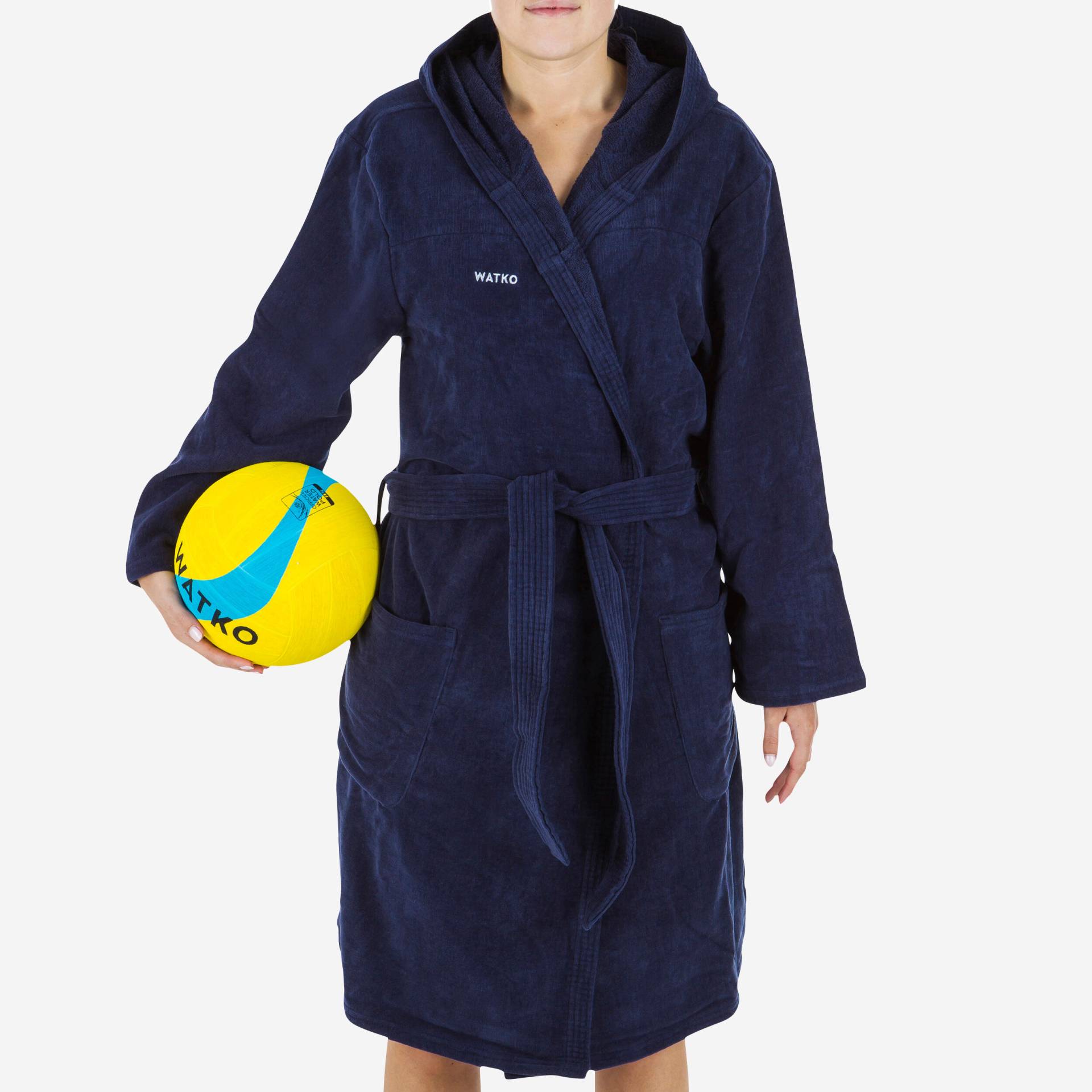 Bademantel Damen Baumwolle dick Wasserball - 900 dunkelblau von WATKO