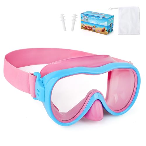 WAVE Kinder Schwimmbrille, Anti-Leck Schnorchelmaske mit Nasenabdeckung & elastischem Stoffband, UV-Schutz Schwimmbrille für Jungen und Mädchen von WAVE