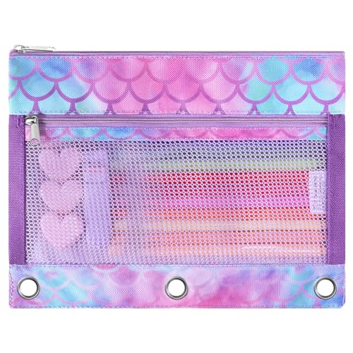 WAWSAM Bleistift Beutel 3 Ring Meerjungfrau Federmäppchen Binder Federtaschen für Mädchen Federmäppchen mit Reißverschluss Binder Dokumententasche Binder Pouches Durchsichtiges Fenster WAWSAM Bleistift Beutel 3 Ring Meerjungfrau Federmäppchen Binder Federtaschen für Mädchen Federmäppchen mit Reißverschluss Binder Dokumententasche Binder Pouches Durchsichtiges Fenster von WAWSAM