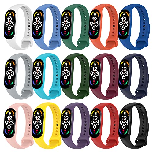 WAYOFSUC 15 Pack Armband Kompatibel für Xiaomi Mi Band 7/7 NFC Ersatzband mit Xiaomi Mi Band 6/6 NFC, Armbänder für Xiaomi Mi Band 6/6 NFC, Uhrenarmbänder für Sportband von WAYOFSUC