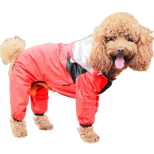 WBJUUKO Hunderegenmäntel Haustierhund Regenmantel Transparenter Kapuzen -Overallhunde wasserdichte Mantel Wasserbeständiges Kleidungsstück-Rot-M von WBJUUKO