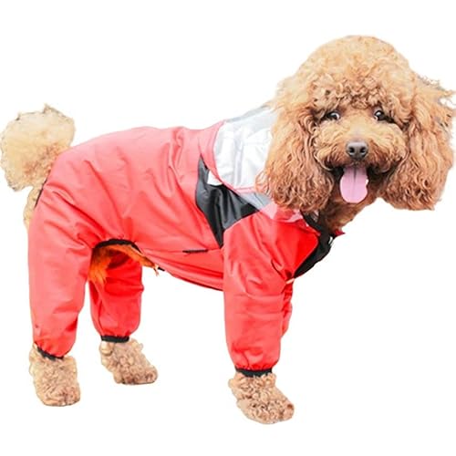 WBJUUKO Hunderegenmäntel Haustierhund Regenmantel Transparenter Kapuzen -Overallhunde wasserdichte Mantel Wasserbeständiges Kleidungsstück-Rot-XL von WBJUUKO