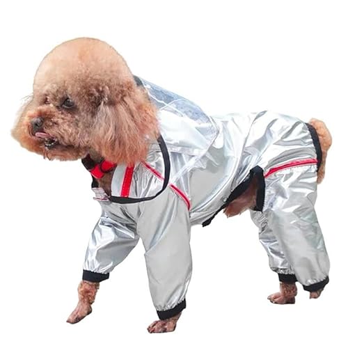 WBJUUKO Hunderegenmäntel Haustierhund Regenmantel Transparenter Kapuzen -Overallhunde wasserdichte Mantel Wasserbeständiges Kleidungsstück-Silber-S von WBJUUKO