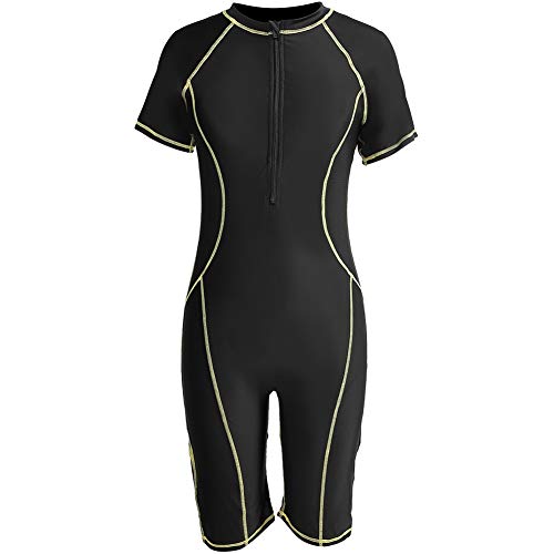 WBTY Einteiliger Badeanzug für Damen, Kurzarm, Ganzkörper-Tauchanzug, Neoprenanzug mit Frontreißverschluss Zum Tauchen, Schnorcheln, Surfen, Schwimmen (XXL) von WBTY