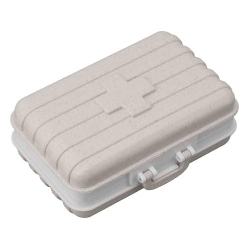 WBTY Mini-Medizinbox mit 6 Fächern, Gepäckdesign, Dicht Schließender Medizinbehälter aus Kunststoff für Taschenreisen (Beige) von WBTY